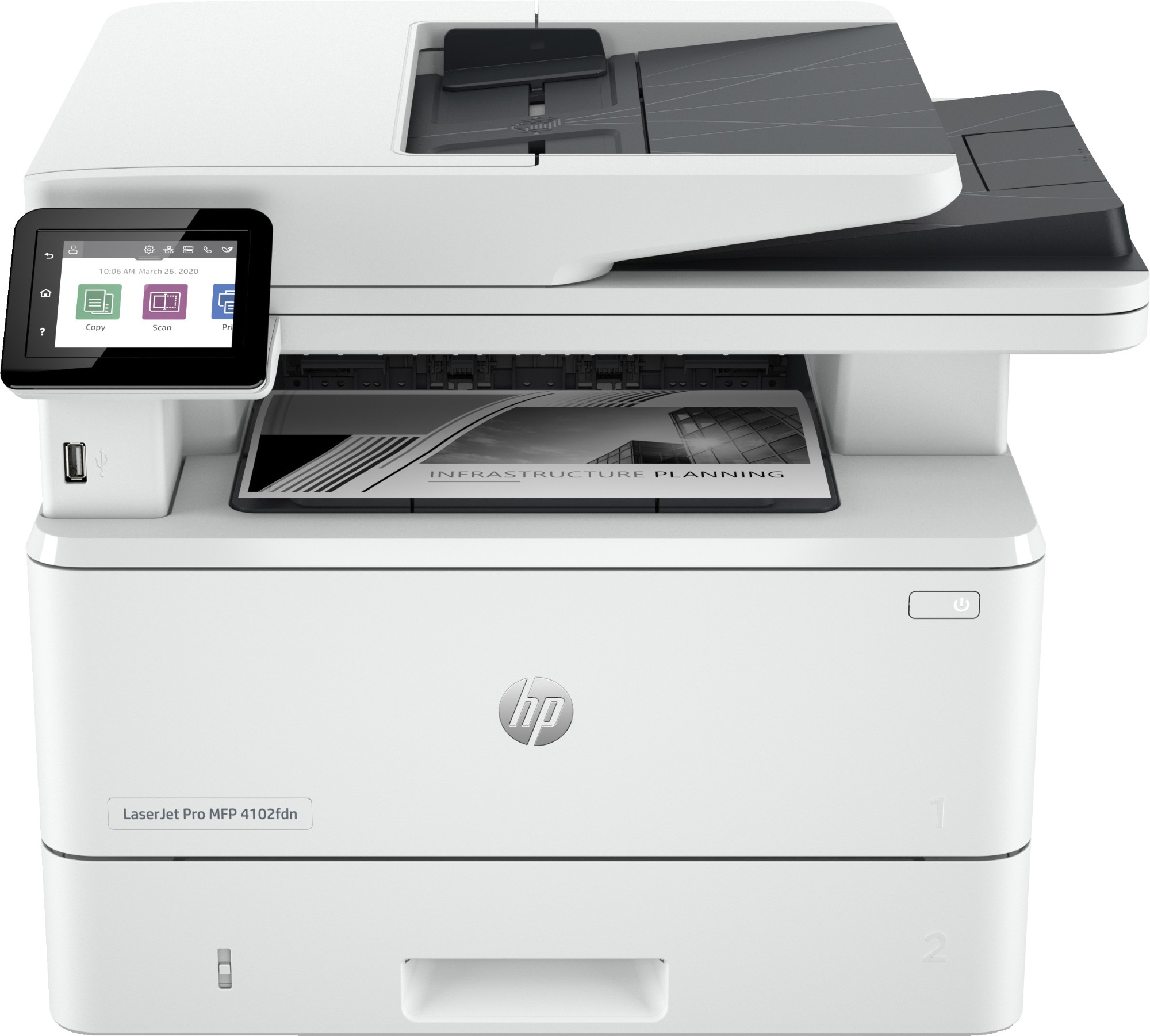 HP LaserJet Pro MFP 4102fdn Printer, Black and white, Printer for Small medium business, Print, copy, scan, fax, Instant Ink eligible; Print from phone or tablet; Automatic document feeder; Two-sided printing