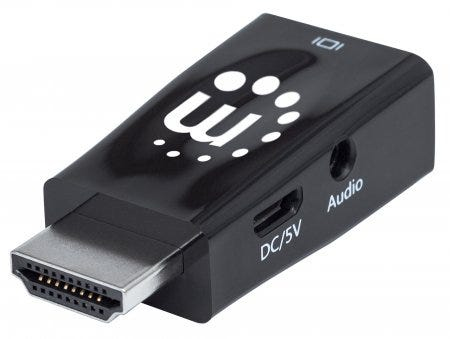 Manhattan HDMI to VGA (with Audio) Converter, 1080p, Male to Female, Optional USB Micro-USB Power Port, Black, Polybag