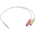InLine Audio Headset Adapter Cable 3.5mm male 4 Pin / 2x 3.5mm, white, 0.15m