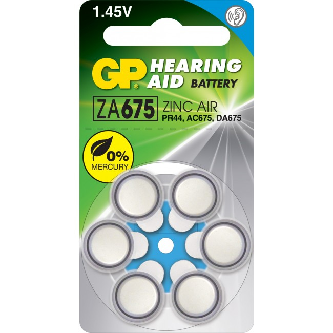 EU Product - GP ZA 675-D6/ PR44 hearing aid battery - 6 Pack