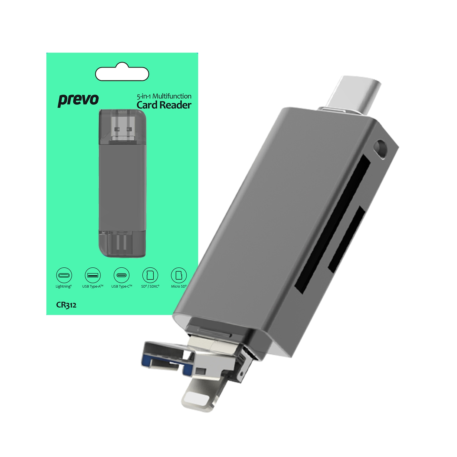 Image of PREVO CR312 card reader USB Type-A/USB Type-C/Lightning Black