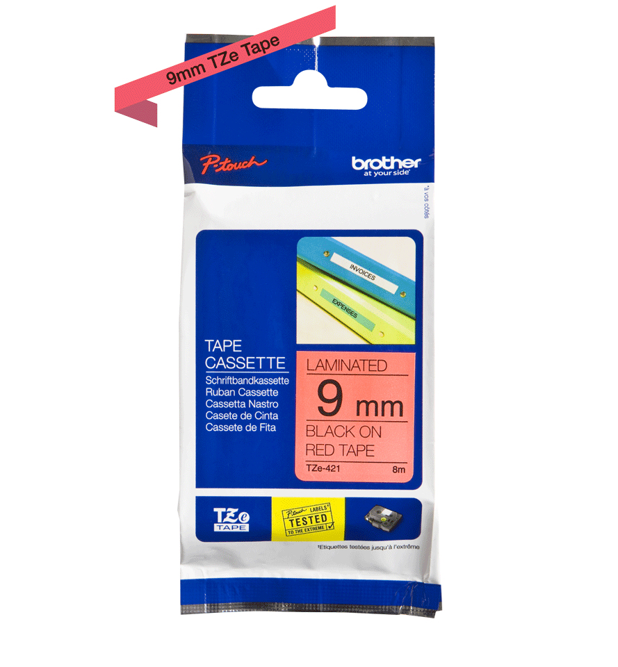 Brother TZE-421 DirectLabel black on red Laminat 9mm x 8m for Brother P-Touch TZ 3.5-18mm/6-12mm/6-18mm/6-24mm/6-36mm