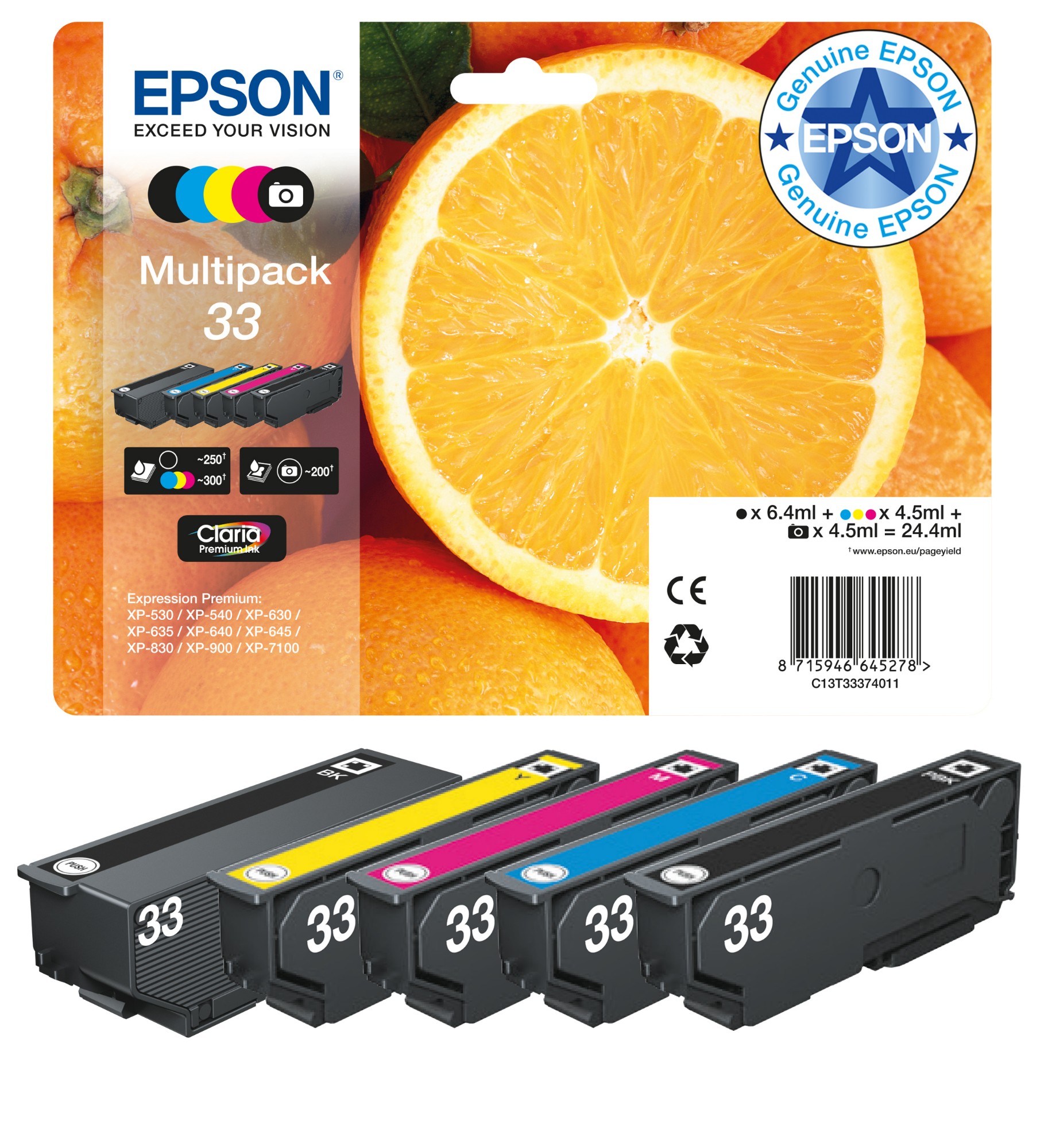 Epson C13t33374011/33 Ink Cartridge Multi Pack Bk.c.m.y.pbk Easymail 6