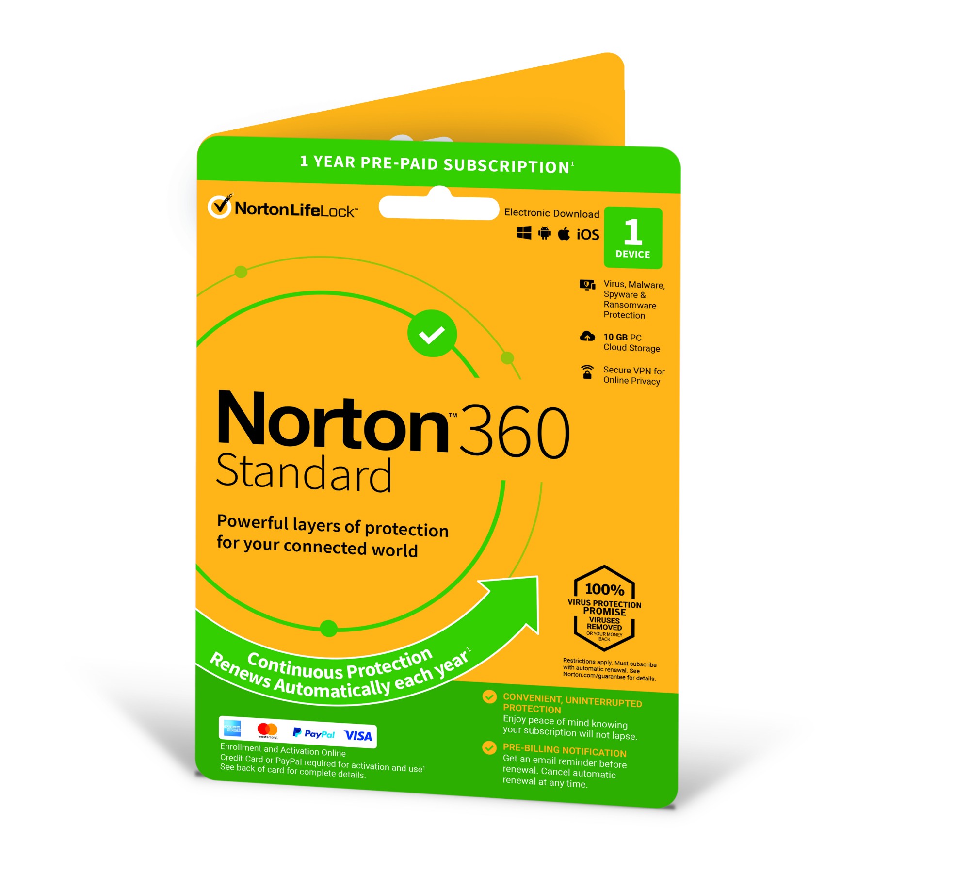 NortonLifeLock Norton 360 Standard | 1 Device | 1 Year Subscription with Automatic Renewal | Includes Secure VPN and Password Manager | PCs, Mac, Smartphones and Tablets