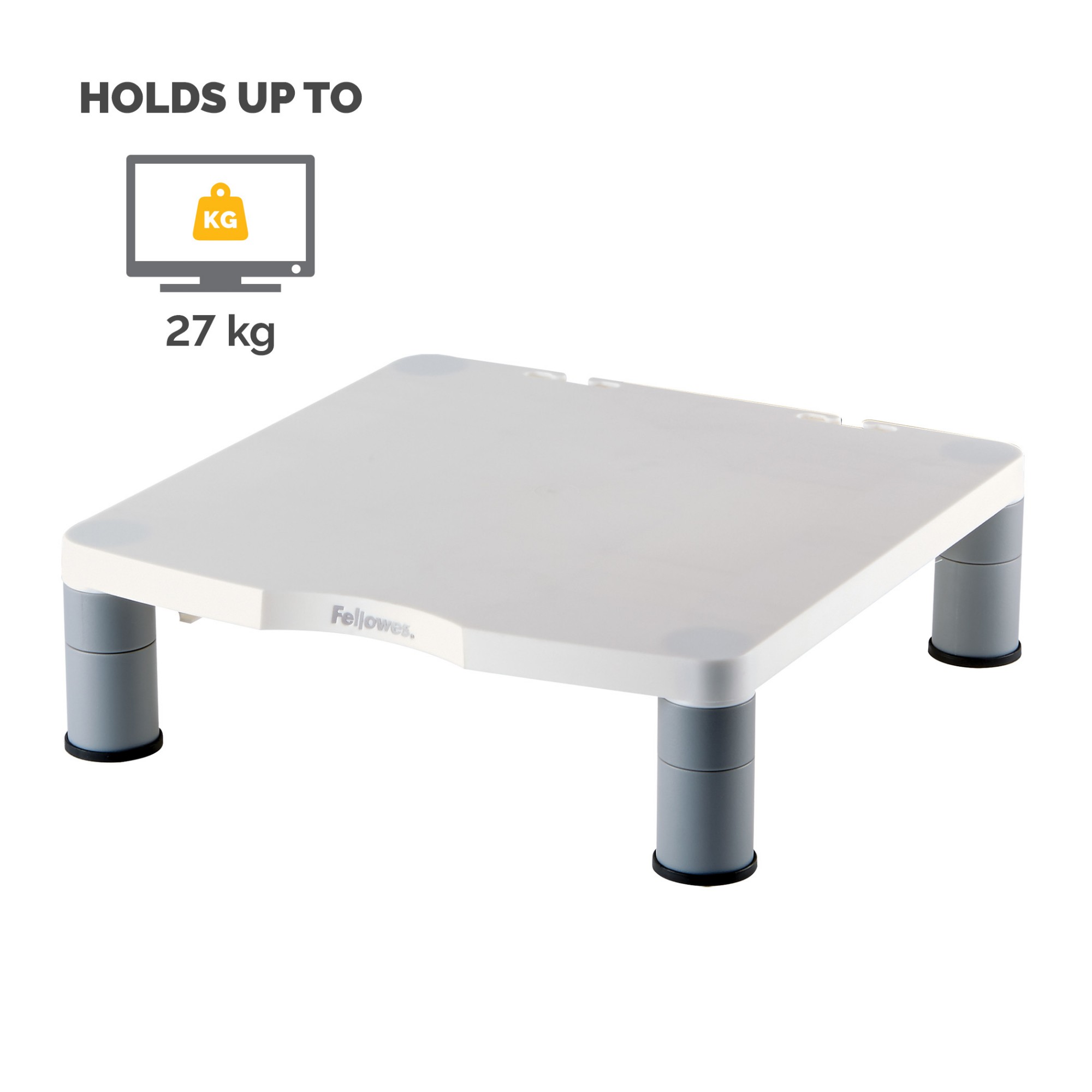 Fellowes Computer Monitor Stand with 3 Height Adjustments - Standard Monitor Riser with Cable Management - Ergonomic Adjustable Monitor Stand for Computers - Max Weight 27KG/Max Size 21" - Platinum
