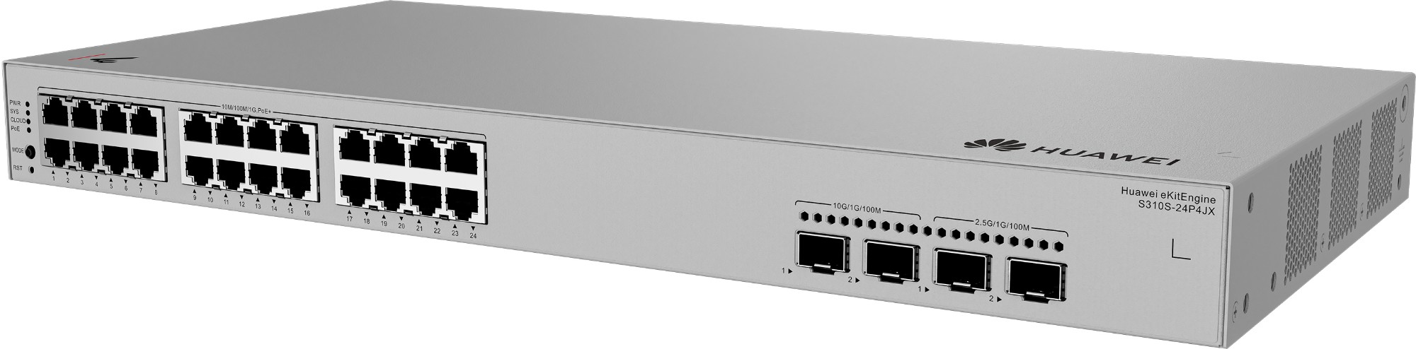 98012525 HUAWEI Data Communication S310S-24P4JX S310S-24P4JX S310S-24P4JX 24x10/100/1000BASE-T ports 400 W PoE+ 2x10GE SFP+ ports 2x2.5GE