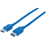 Manhattan USB-A to USB-A Extension Cable, 1m, Male to Female, 5 Gbps (USB 3.2 Gen1 aka USB 3.0), Equivalent to USB3SEXT1M, SuperSpeed USB, Blue, Lifetime Warranty, Polybag