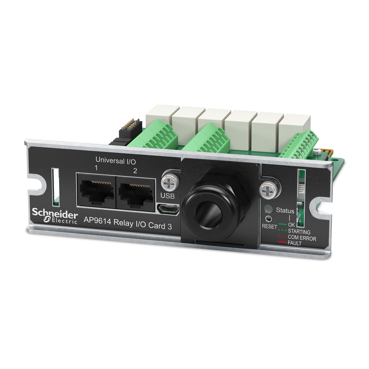 Schneider Electric Dry contact, Management Options, Dry Contact I/O Card, monitor external UPS environmental sensors, output relays, and input contacts