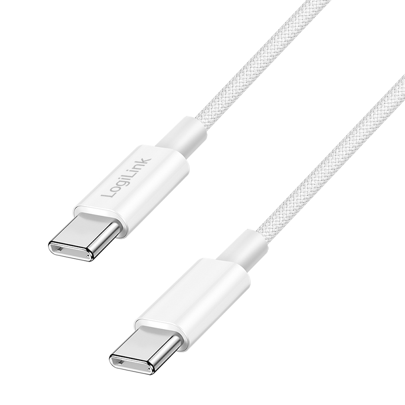 LogiLink USB 2.0 Type-C cable, C/M to C/M, nylon jacket, 60W, white, 1.5 m