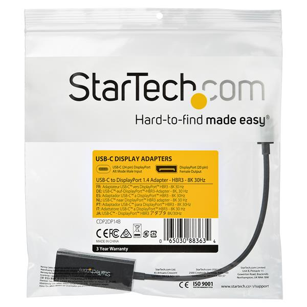 StarTech.com USB C to DisplayPort Adapter - 8K/5K/4K USB Type C to DP 1.4 Alt Mode Video Converter - HBR3/DSC/HDR - 8K 60Hz Thunderbolt 3 Compatible DisplayPort Monitor Display Adapter
