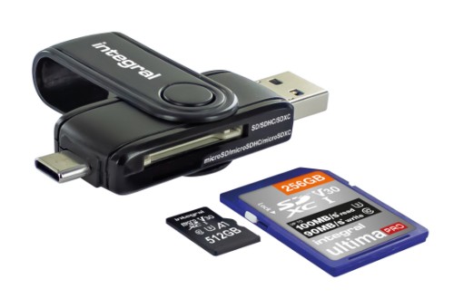 Integral USB3.0 CARDREADER TYPE A & TYPE C DUAL SLOT SD MSD ETAIL card reader USB 3.2 Gen 1 (3.1 Gen 1) Black