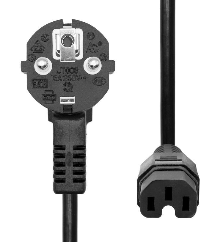 Image of ProXtend Angled Type F (Schuko) to C15 Power Cord Black 0.5m