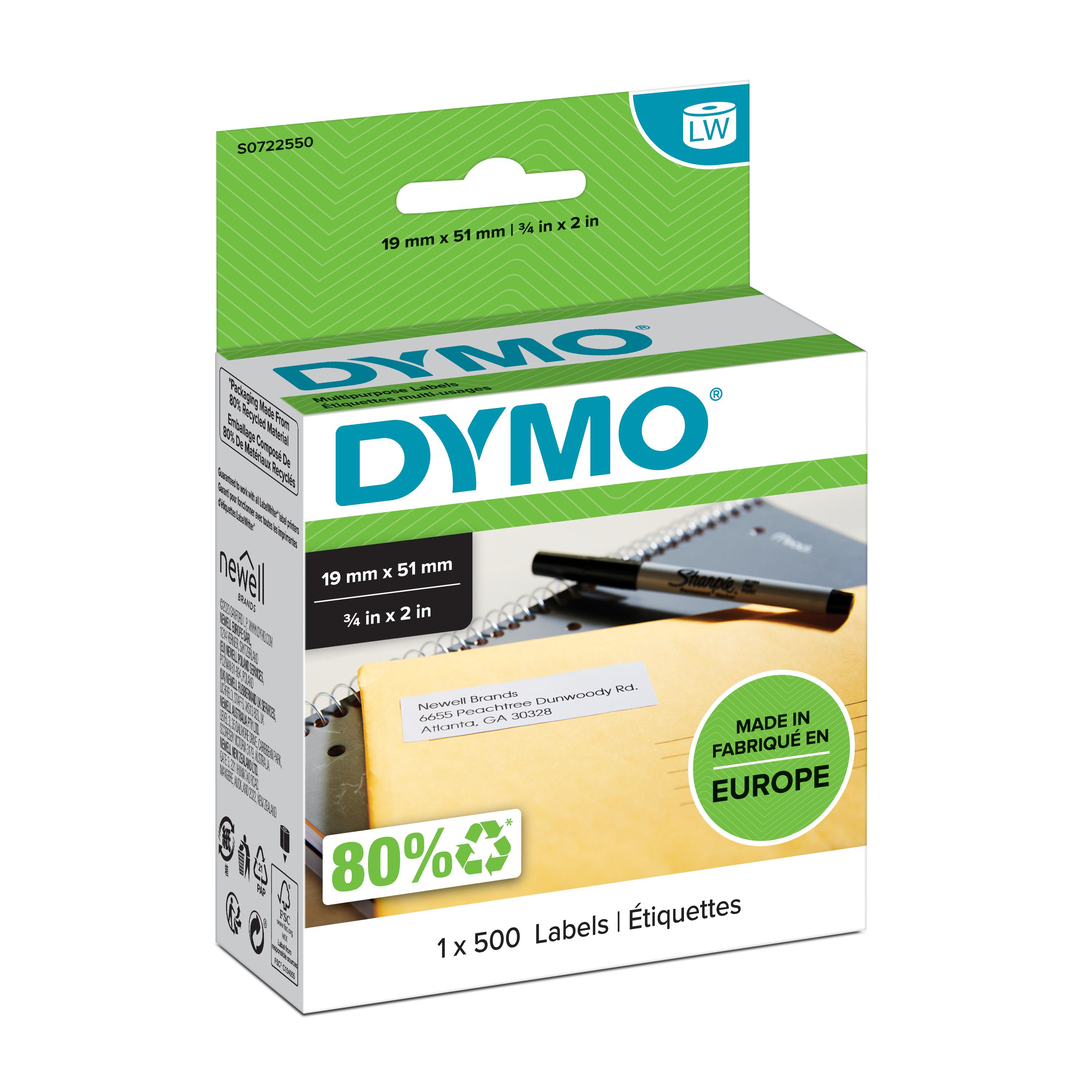 Image of Dymo 11355/S0722550 DirectLabel-etikettes 19mm x51mm for Dymo 400...