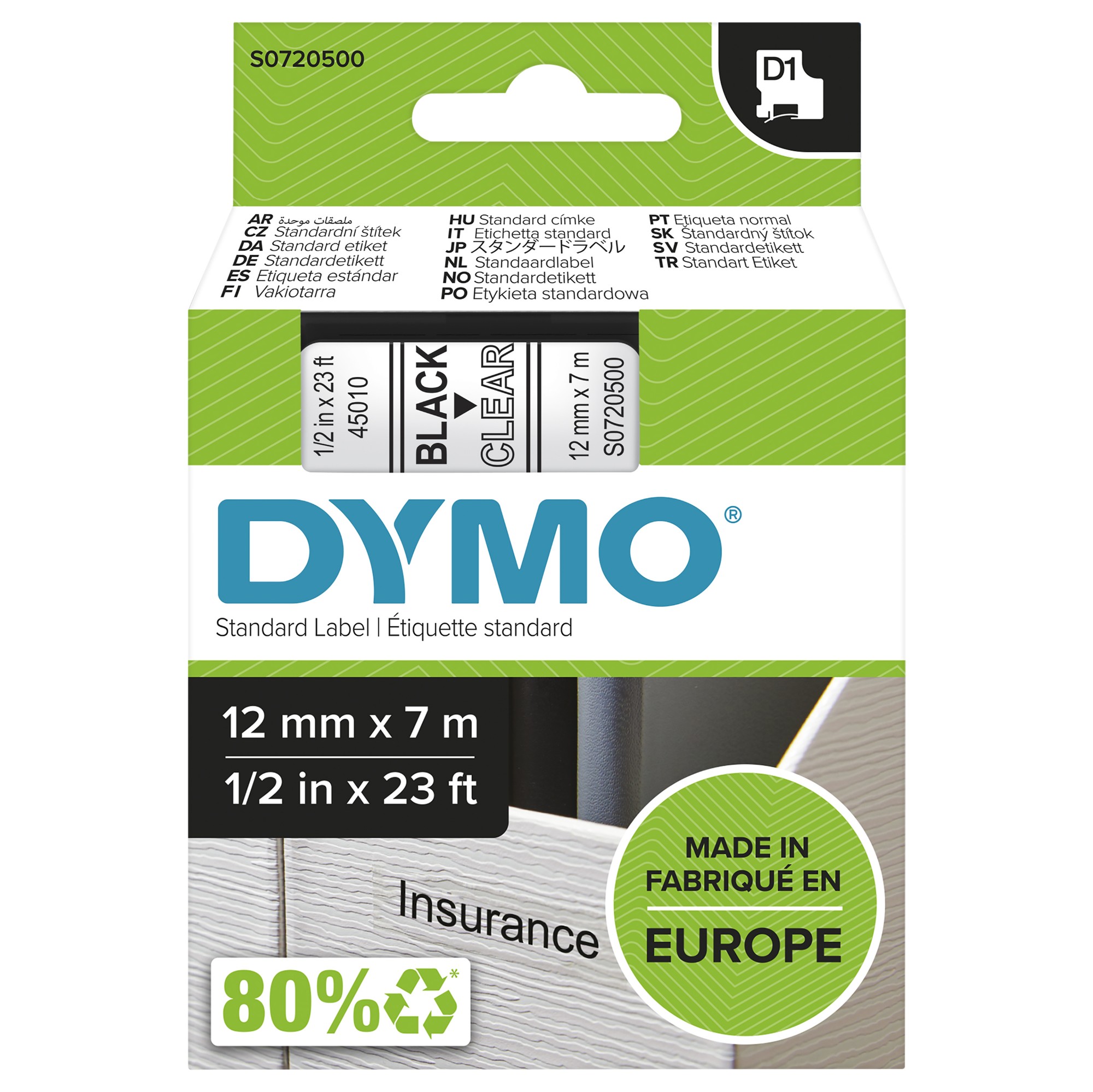Dymo Black 45010/S0720500 Directlabel-Etikettes On Transparent 12Mm X
