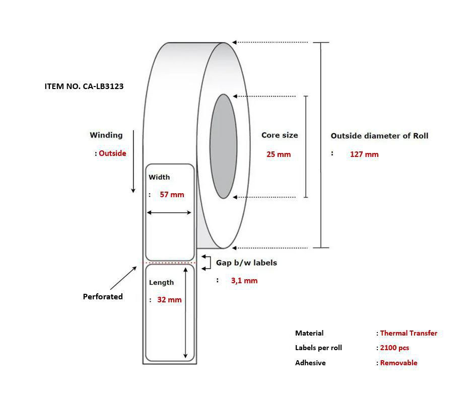 Capture CA-LB3123 printer label White Self-adhesive printer label