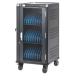 Manhattan Laptop Charging Cart/Trolley via AC Adapter (UK) x30 Bay, Install device's AC Adapter (power cables) into unit, Suitable for ALL laptops (to 15.6"), iPads, MacBooks, Chromebooks, other USB-C devices, Bays 380x30x280mm, Cabinet, Lockable