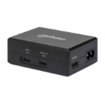 Manhattan Smart Video Multiport Dock, Ports (x5): HDMI Port, USB-A (x2), USB-C (x2), With Power Delivery to USB-C Port, Internal Power Supply, Ultra-Compact, Detachable Power Cable, Black, Three Year Warranty, Retail Box