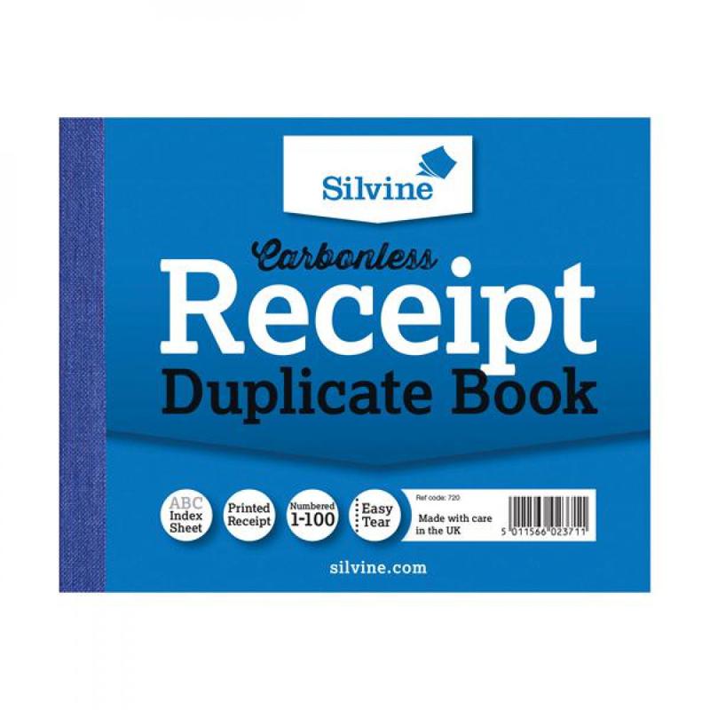 Silvine 102x127mm Duplicate Receipt Book Carbonless Ruled 1-100 Taped Cloth Binding 100 Sets (Pack 12)