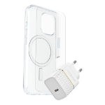 OtterBox Symmetry Series - Back cover for mobile phone - MagSafe compatibility - clear - with Premium Glass Screen protector and Fast Charge Wall Charger USB-C 30W - for Apple iPhone 16