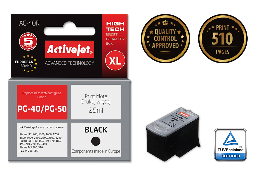 Activejet AC-40R ink (replacement for Canon PG-40/PG-50; Premium; 25 ml; black)