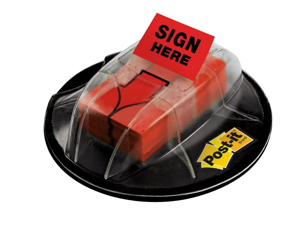 Post-It Red Index Flags Sign Here In Desk Grip Dispenser Repositionable 25