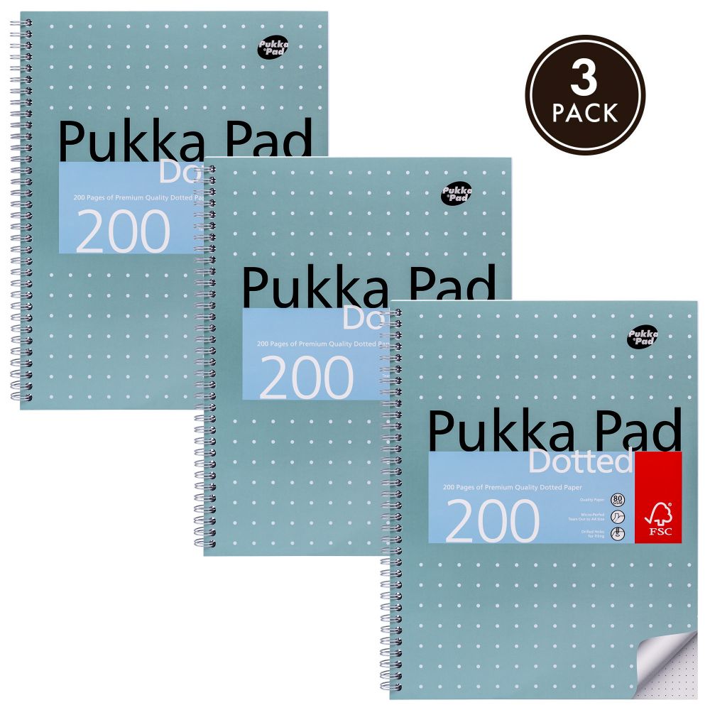 Pukka Metallic Jotta Notepad Wirebound A4 5mm Dotted Grid 4 Hole Punch