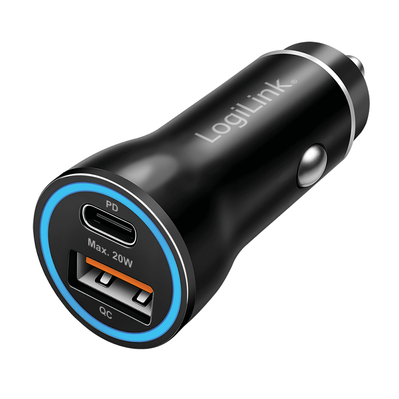 LogiLink USB Car Charger, 2 Port, USB-A & USB-C, QC18W & PD20W