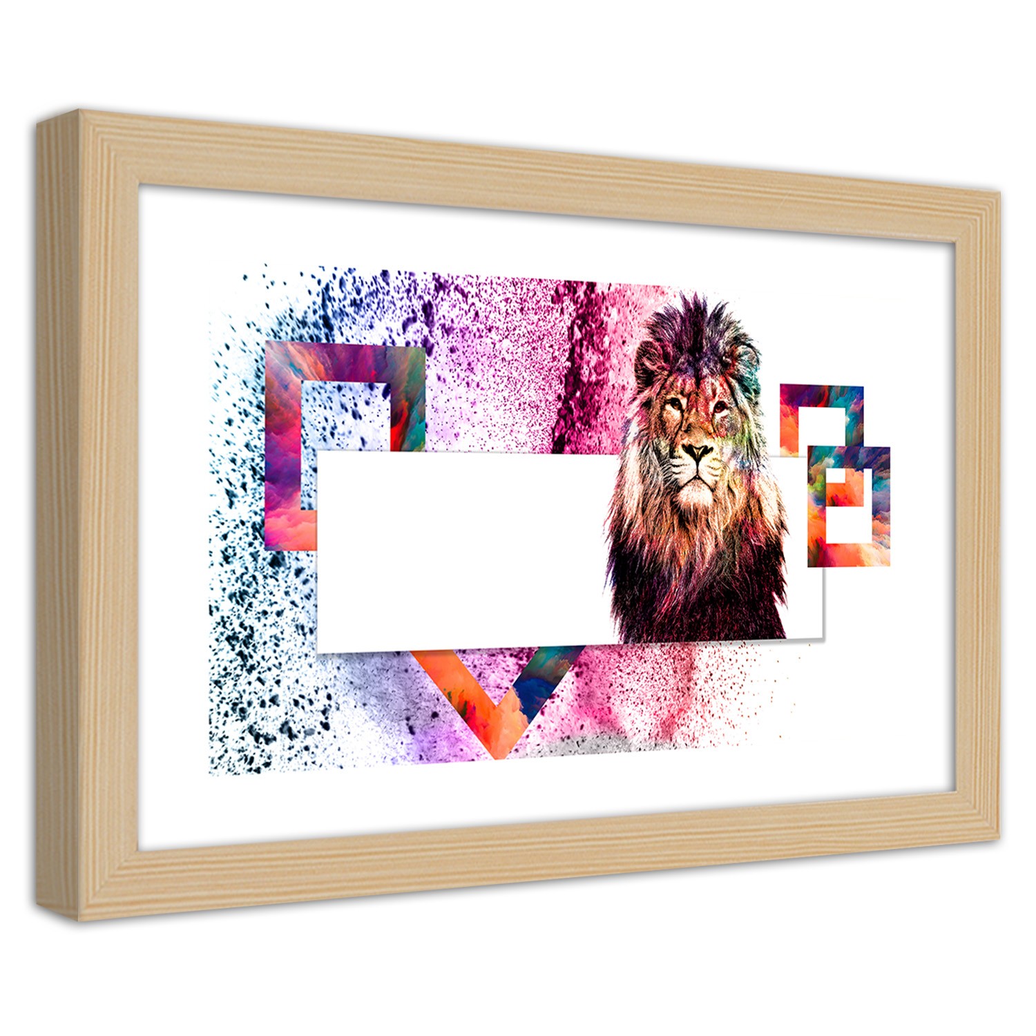 Caro Picture in natural frame, Lion with colourful mane