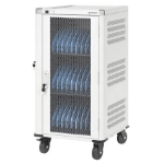 Manhattan Laptop Charging Cart/Trolley via AC Adapter (UK) 30-bay, Install device's AC Adapter (power cables) into unit, Suitable for ALL laptops (to 15.6"), iPads, MacBooks, Chromebooks, other portable devices, Bays 380x30x280mm, White, Cabinet, Lockable