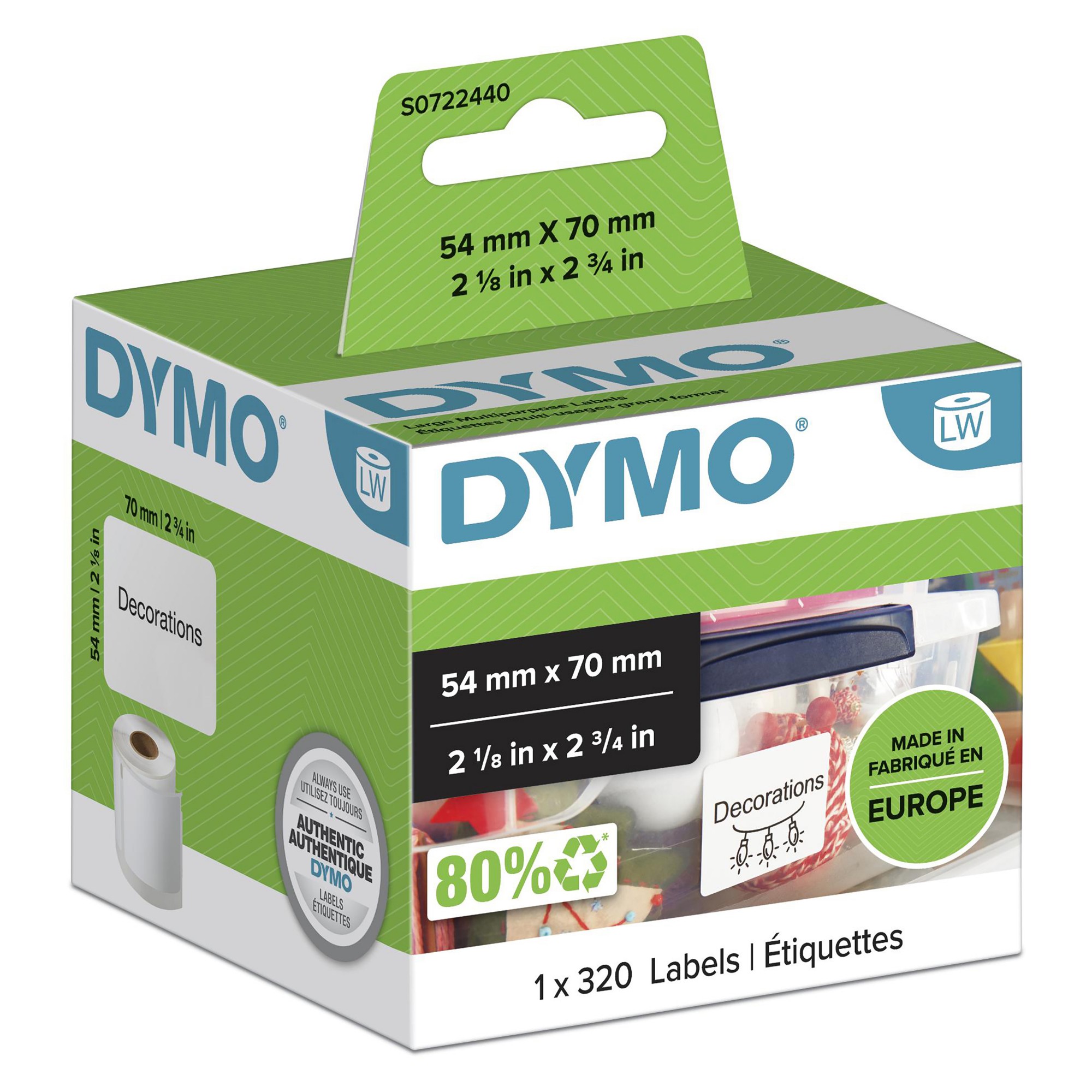 Dymo White/Black 99015/S0722440 Directlabel-Etikettes Disk 70Mm X 54Mm For 40