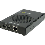 Perle S-1110PP-DSFP - 10/100/1000 Gigabit Ethernet Standalone Media Rate Converter w/ PoE+ PSE. 10/100/1000Base-T (RJ-45) [100 m/328 ft.] to 1000Base-X or 100Base-X - Dual SFP Slot (empty), w/ AC Adapter
