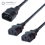 connektgear 2.5m Mains Power Splitter Cable C14 Plug to 2 x C13 Sockets