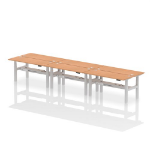 Dynamic Air Back-to-Back W1600 x D600mm Height Adjustable Sit Stand 6 Person Bench Desk With Cable Ports Oak Finish Silver Frame - HA02270 DD