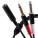 ProSound Twin 1/4" 6.3mm 2 Pole Jack Plugs to Single 1/4" 6.35mm Female Jack Socket Cable - Black, 0.2m