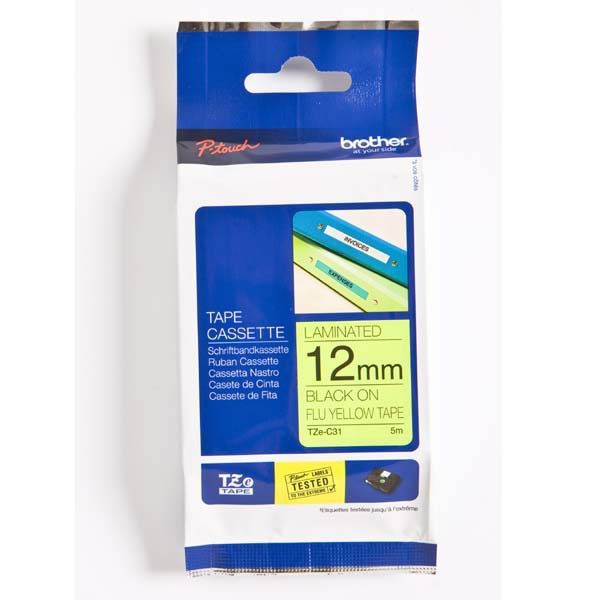 Image of Brother TZE-C31 DirectLabel black on yellow Laminat 12mm x 5m for...