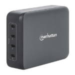 Manhattan Mains USB-C Laptop Charging Station 4-port, Universal charging for ALL laptops (incl power hungry gaming machines & equivalent) with ports to simultaneously charge phones/watches/earpods/etc, GaN, Each PD port up to 140W (Max 240W), UK Power cor