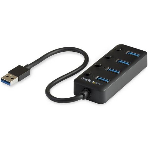 StarTech.com 4 Port USB 3.0 Hub - USB-A to 4x USB 3.0 Type-A with Individual On/Off Port Switches - SuperSpeed 5Gbps USB 3.1/3.2 Gen 1 - USB Bus Powered - Portable - 9.8