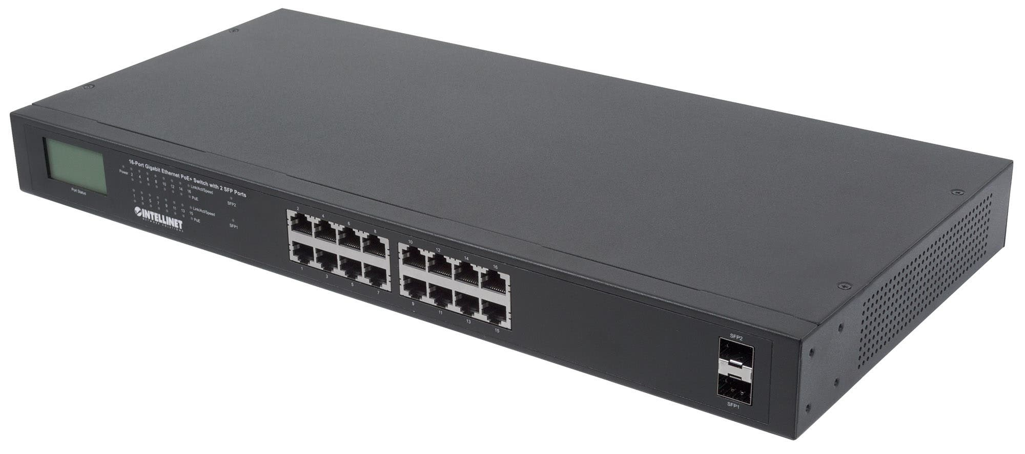 Image of Intellinet 16-Port Gigabit Ethernet PoE+ Switch with 2 SFP Ports,...