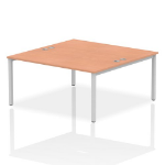 Dynamic Impulse Back-to-Back 2 Person Bench Desk W1600 x D1600 x H730mm With Cable Ports Beech Finish Silver Frame - IB00124 DD