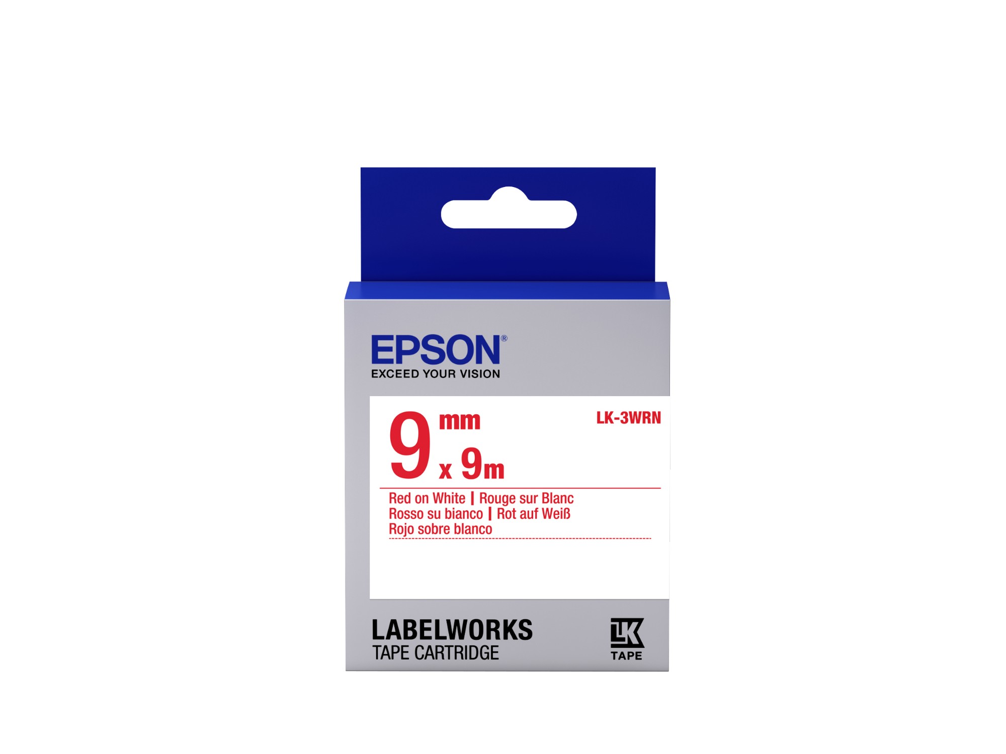 Epson C53S653008/LK-3WRN Ribbon red on white 9mm x 9m for Epson LabelWorks 4-18mm/36mm/6-12mm/6-18mm/6-24mm