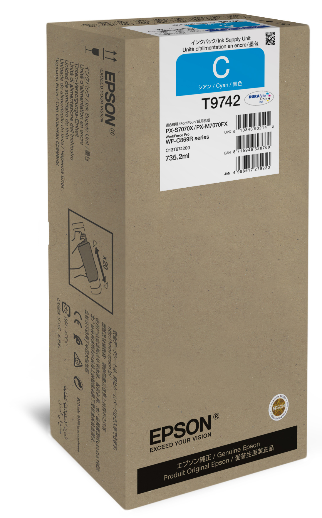 Epson C13T97420N/T9742 Ink cartridge cyan. 84K pages 735.2ml for Epson