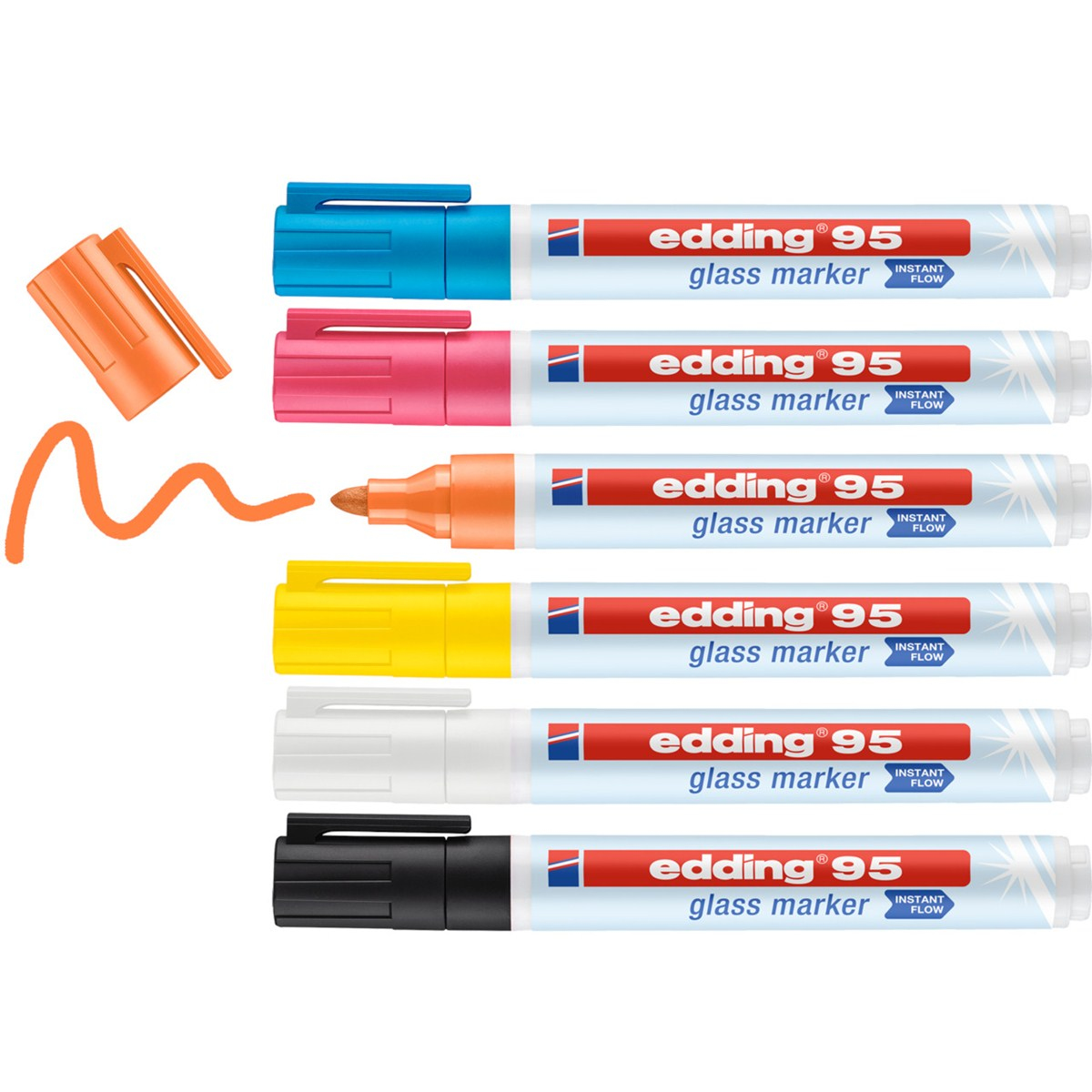 Photos - Felt Tip Pen Edding 95 Glass marker 6 pc(s) Bullet tip Black, Blue, Orange, Pink, W 4-9 