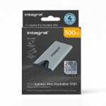 Integral SlimXpress Pro 500GB PORTABLE EXTERNAL SSD USB-C 3.2 GEN.2X2 SILVER R-2000MBs W-2000MBs USB-C to C CABLE USB-C TO A ADAPTER