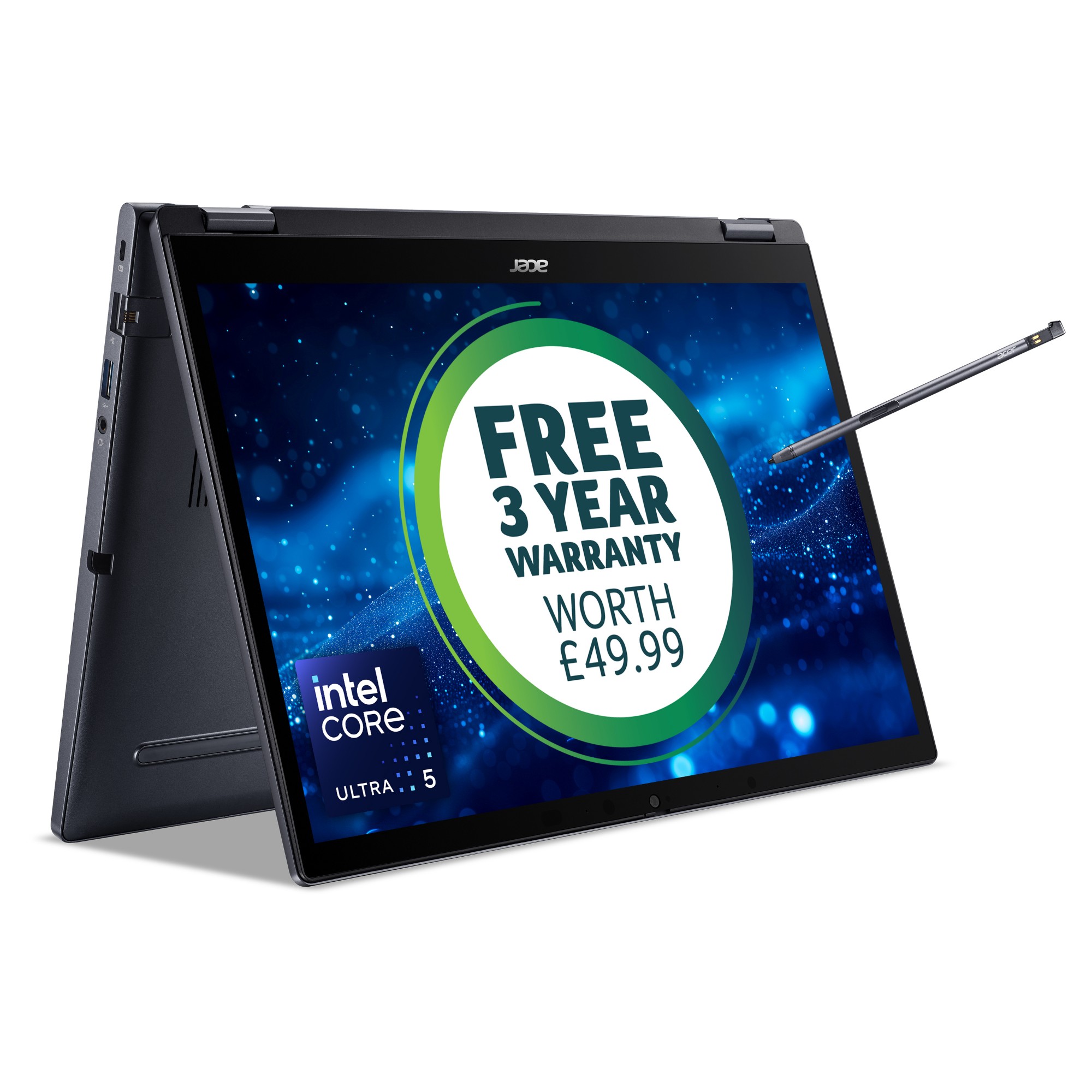 Acer TravelMate TMP414RN-54-TCO-51JJ Copilot+ PC Intel Core Ultra 5 125U Hybrid (2-in-1) 35.6 cm (14") Touchscreen WUXGA 16 GB DDR5-SDRAM 512 GB SSD Wi-Fi 6E (802.11ax) Windows 11 Pro Blue