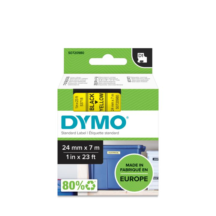 DYMO D1 - Standardpolyesteretiketter - Svart på gul - 24mm x 7m