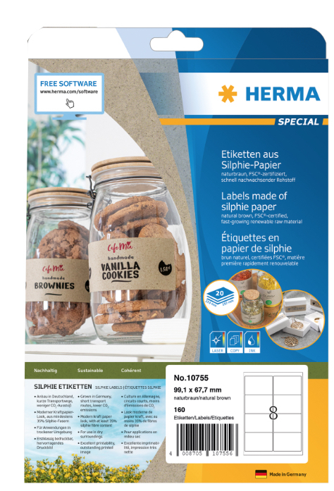 HERMA 10755 self-adhesive label Rectangle Permanent Brown 160 pc(s)