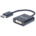 Manhattan DisplayPort 1.2a to DVI-D 24+1 Adapter, 1080p@60Hz, 23cm, Male to Female, Active, Black, Three Year Warranty, Equivalent to DP2DVIS
