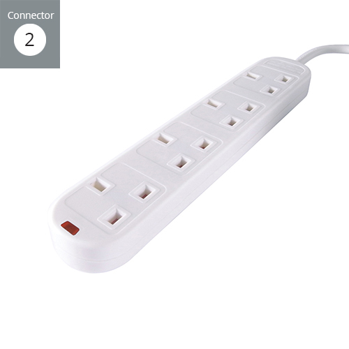 connektgear 2m 4 Way Surge Protected Power Extension Block - UK Plug to 4 x UK Sockets - White