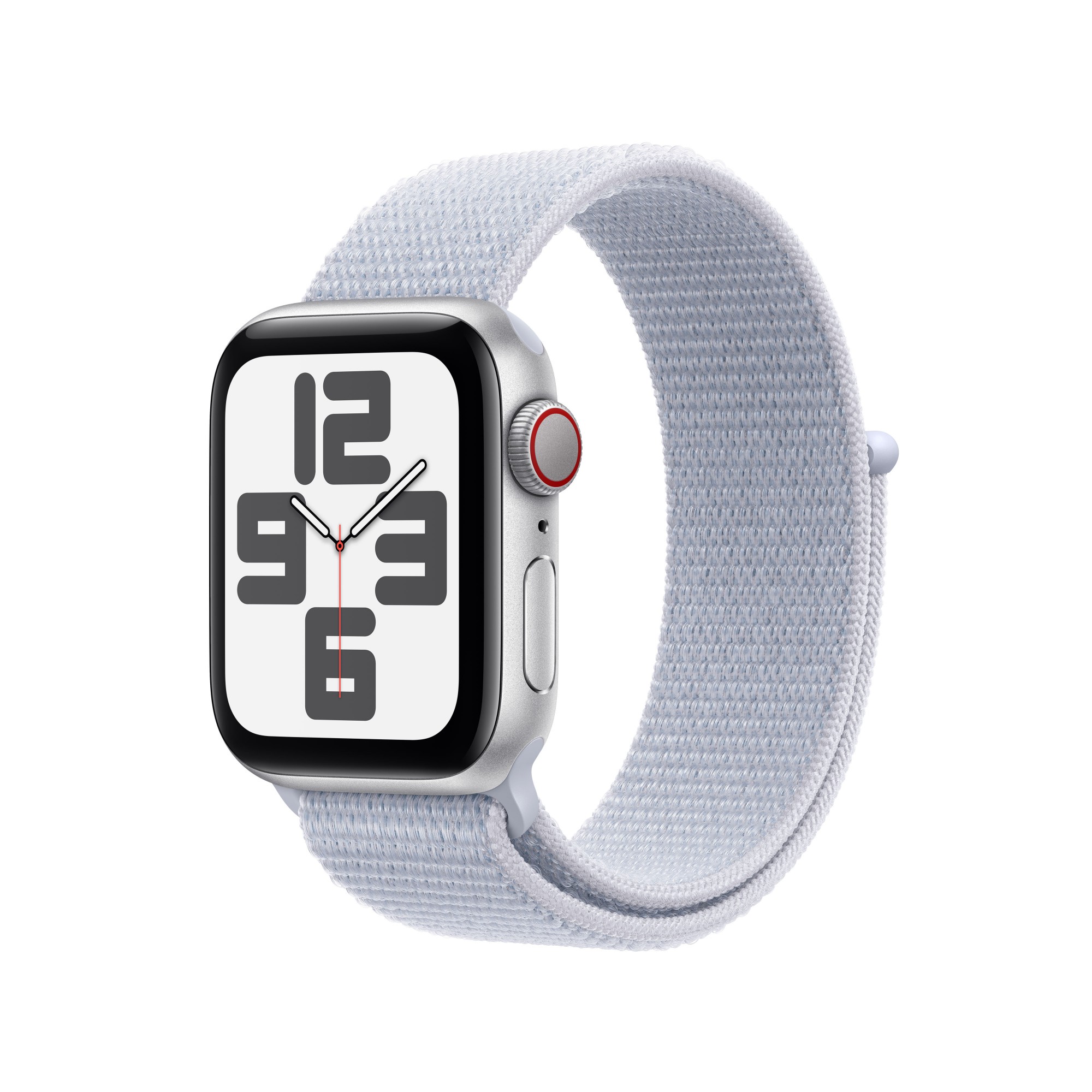 Apple Watch SE (GPS + Cellular) - 2nd generation - 40 mm - silver aluminium - smart watch with sport loop - soft double-layer nylon - blue cloud - wrist size: 130-200 mm - 32 GB - LTE, Wi-Fi 4, Bluetooth - 4G - 27.8 g