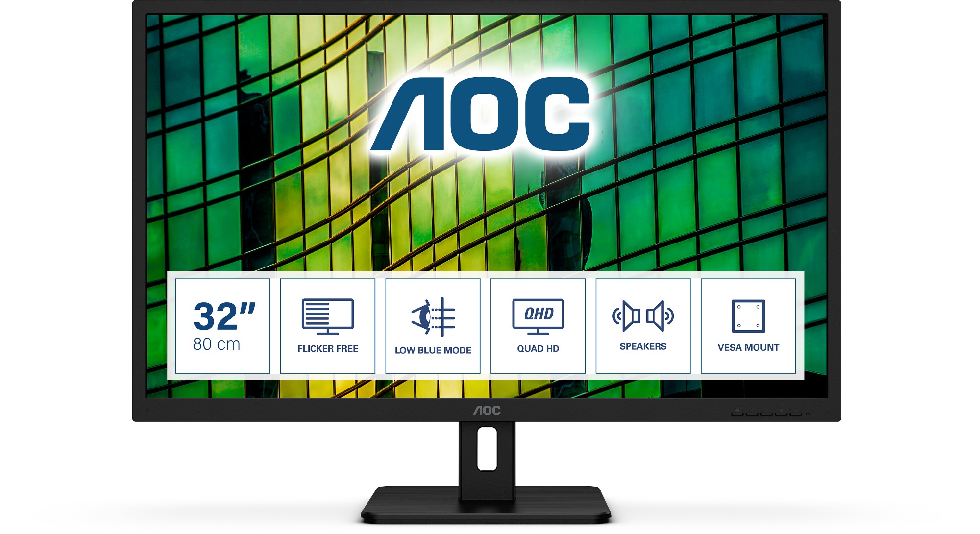 AOC Q32E2N - LED monitor - 32" (31.5" viewable) - 2560 x 1440 QHD @ 75 Hz - IPS - 250 cd/m² - 3000:1 - 4 ms - HDMI, DisplayPort - speakers - black
